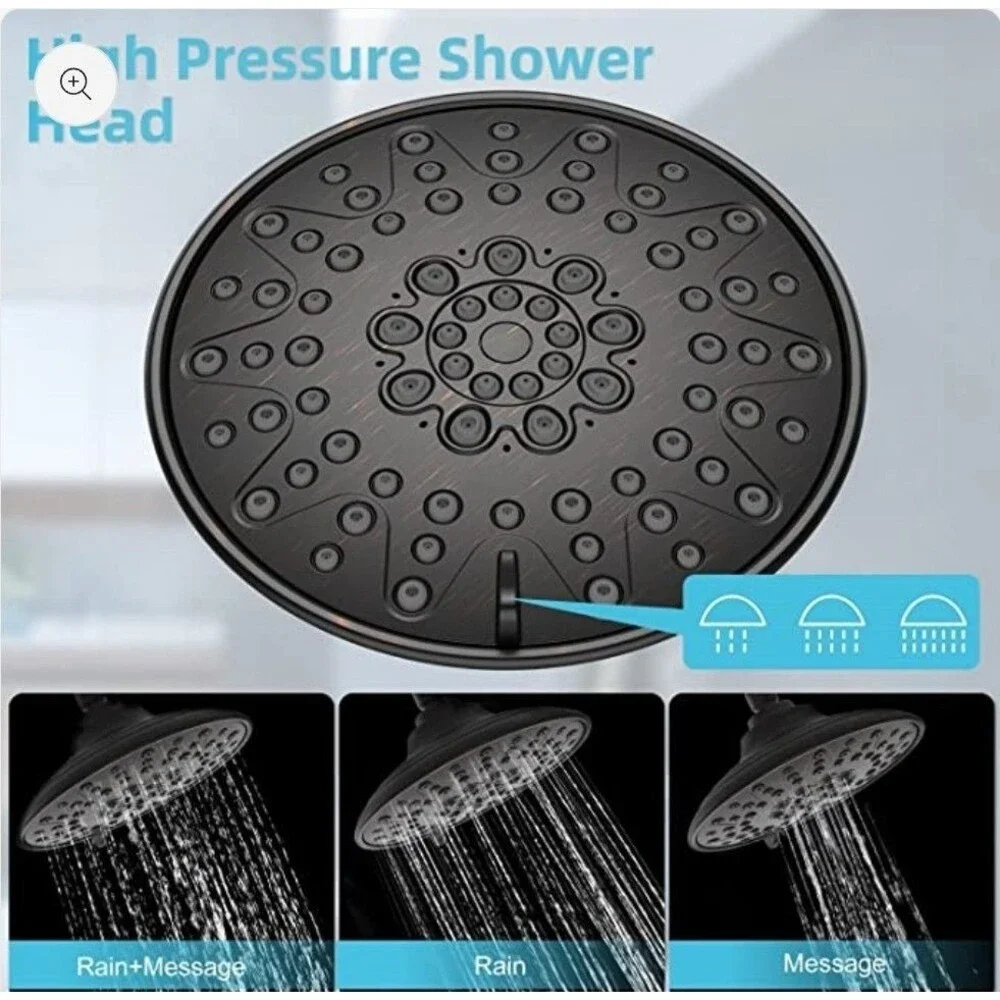 EMBATHER Black Shower Faucets Sets - Overhead Rain Head Shower System 8 Inch